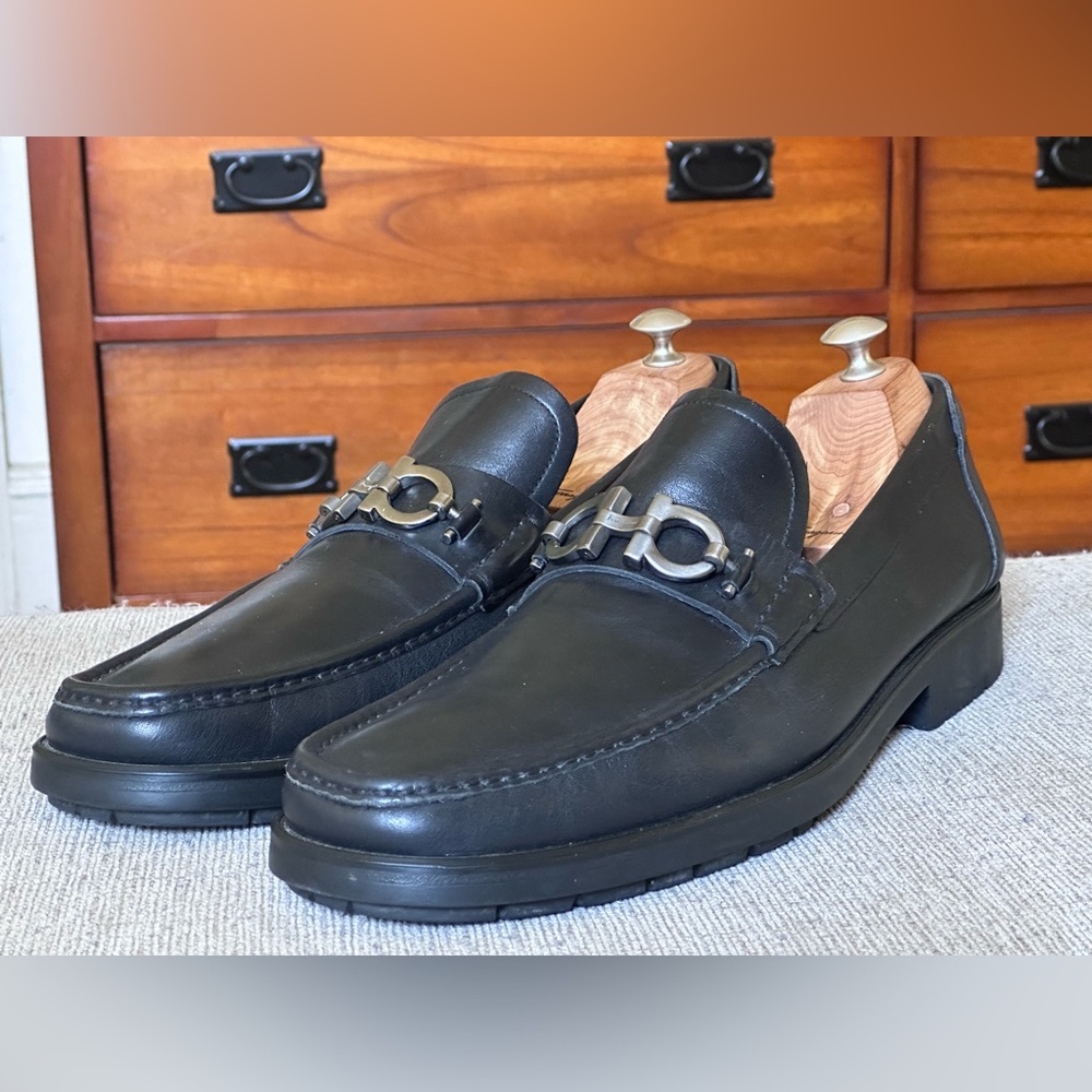 Salvatore Ferragamo David Horsebit Men’s Black Leather Dress Loafers Size 13 D - Picture 1 of 14